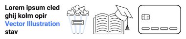 Patlamış mısır kutusu, mezuniyet şapkalı açık kitap ve kredi kartı ikonu. Eğitim için ideal, çevrimiçi kurslar, eğlence, e-ticaret, finans hizmetleri, öğrenci kaynakları dijital ödemeler