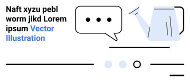 Üç noktalı konuşma balonu, mavi ve beyaz sulama kutusu, yatay ve dairesel dekoratif elementler, siyah metin. İletişim, bahçıvanlık, modern tasarım, minimalizm, görsel cazibe, web için ideal