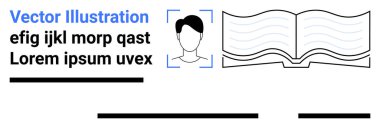 Dalgalı sayfaları olan açık bir kitap, kısa saçlı kullanıcı profili simgesi. Eğitim için ideal, kullanım kılavuzları, belgeler, akademik makaleler, dijital kütüphaneler, çevrimiçi kurslar, kurumsal eğitim. İniş sayfası