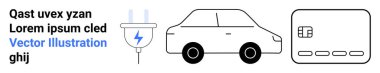 Güç kaynağına, elektrikli araba ikonuna ve kredi kartına bağlı. Elektrikli araçlar, sürdürülebilirlik, modern teknoloji, çevrimiçi ödemeler, yeşil enerji, geleceksel ulaşım finansmanı için ideal