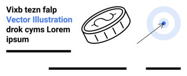 Dolar sembollü sikke, oklu hedef mavi ve siyah metin elemanları. Finansal web siteleri, yatırım blogları, eğitim içeriği, çevrimiçi kurslar, pazarlama materyalleri, sunumlar için ideal