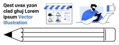 Kalem çizimi, online alışveriş sitesi, aferin, tabletli adam fikirleri tartışıyor. Pazarlama, e-ticaret, içerik oluşturma, tasarım yaratıcılığı dijital reklam için idealdir. İniş