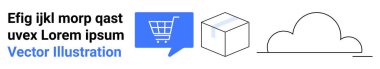 Mavi sohbet balonunda alışveriş arabası, paket ve bulut taslak çevrimiçi alışveriş, teslimat ve bulut depolamayı sembolize ediyor. Çevrimiçi mağazalar, dağıtım hizmetleri, bulut hesaplama, e-ticaret, dijital