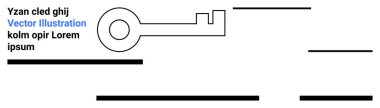 Rastgele metin ve yatay siyah çizgiler eşliğinde siyah anahtar sembolü. Sunumlar, web tasarımı, dijital pazarlama, eğitim materyalleri, güvenlik temaları, bilgi grafikleri için ideal