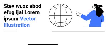 Yanında yer tutucu metin olan küreyi gösteren bir kadın. Eğitim, küresel farkındalık, sunumlar, bilgi grafikleri, pazarlama, iş ve seyahat için idealdir. İniş sayfası için pankart