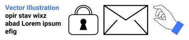 Asma kilit güvenliği simgeliyor. E-postayı temsil eden zarf ve el yazısı etkileşimini simgeliyor. Siber güvenlik, veri koruması, güvenli mesajlaşma, gizlilik, e-posta hizmetleri, iletişim için ideal
