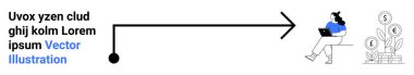 İki uçlu siyah ok, dizüstü bilgisayar kullanan kadın, para sembollü bitkiler. İş, büyüme, finans, yatırım, üretkenlik, çevrimiçi öğrenme, uzaktan çalışma için ideal. İniş sayfası
