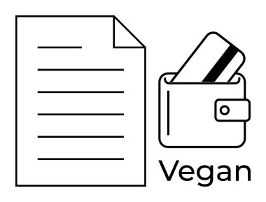 Cüzdanın yanında kredi kartı vegan yazılı sertifika belgesi. Etik alışveriş için ideal, vejetaryen sertifikası, hayvan hakları, çevre dostu, sürdürülebilir yaşam, bilinçli tüketim