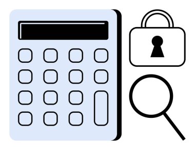 Tuş takımlı hesap makinesi, büyüteç ve kilit delikli asma kilit. Finans, güvenlik, analiz, araştırma, veri koruma denetimi ve soruşturma konuları için idealdir. Satır metaforu