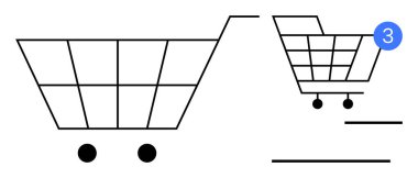Tebligat kartı olan bir alışveriş arabası ikonu üç numarayı gösteriyor. E-ticaret, online alışveriş, dijital perakende, müşteri ilişkileri, satış promosyonu, bildiriler, mobil uygulamalar için idealdir. Çizgi