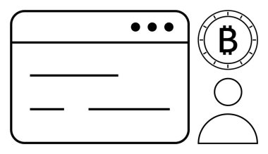 Bir Bitcoin sembolü ve kullanıcı avatarıyla birlikte dijital cüzdan arayüzü penceresi. Kripto para birimi eğitimi, dijital finans, çevrimiçi işlemler, teknoloji girişimleri, fintech, kullanıcı arayüzü tasarımı için ideal