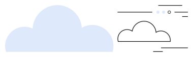 Minimalist siyah çizgi bulutunun yanında, farklı tasarım tarzlarını temsil eden yumuşak mavi bulut. Hava durumu uygulamaları, doğa temaları, grafik tasarım ilhamı, çocuk kitapları, veri depolama simgeleri için ideal