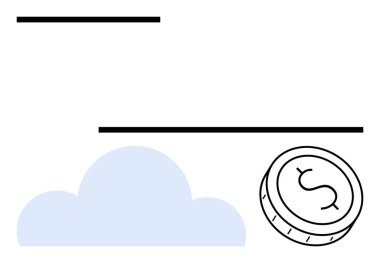 Bulut ve dolar para dijital ve finansal unsurları dengeliyor. Finans, teknoloji, bulut hesaplama, iş stratejisi, yatırım, ekonomi, veri depolama temaları için idealdir. Satır metaforu