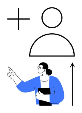 Artı tabela insan figürü kitabı yukarıya bakıyor. Eğitim, büyüme, akıl hocalığı, rehberlik, kariyer yolu, kendini geliştirme, hedef belirleme için idealdir. Satır metaforu