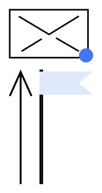 Uyarı noktalı zarf, önceliği belirten yukarı ok ve önemi temsil eden bayrak. E- posta uyarıları, bildirimler, öncelikli iletiler, gelen kutusu yönetimi, iletişim uygulamaları için ideal