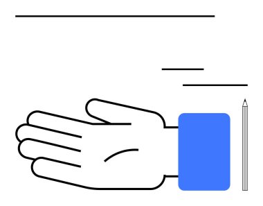 Mavi kollu bir el kalem ve çizgilerin yanına uzanıyor. Yaratıcılık, iletişim, destek, işbirliği, takım çalışması, yardım ve yenilik için ideal temalar. Satır metaforu