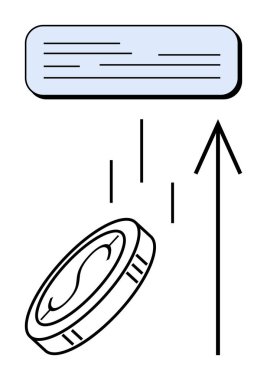 Sikke yukarı doğru bir okla yükselir ve bir metin baloncuğuna yol açar. Finansal büyüme, yatırım, başarı, kâr, iş geliştirme, ilerleme ve piyasa eğilimleri için ideal. Satır metaforu