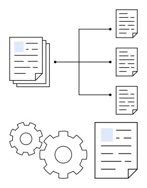 Her bir belgeye bağlı bir grup belge ve iki vites, iş akışı ve işlem yönetimini temsil ediyor. Proje planlaması, veri paylaşımı, organizasyon, otomasyon, iş stratejisi için ideal
