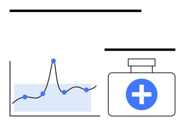 Üzerinde mavi noktalar olan grafik gölgeli bölge tıbbi şişesiyle çapraz çizilmiş. Sağlık, istatistik, ilaç, analiz, tahmin, araştırma, veri görselleştirme için idealdir. Satır metaforu