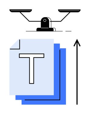 Yukarı doğru oklu pullar geleneksel ve modern arasındaki dijital dönüşüm dengesini gösteriyor. Teknoloji, ilerleme, denge, yenilik, verimlilik, büyüme ve denge için ideal. Çizgi