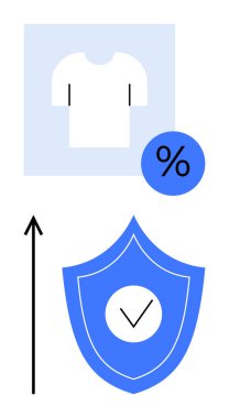 Beyaz gömlek yüzde işareti yukarı ok mavi kalkanı ile işaretli. Ticaret, perakende satış, kalite güvencesi, tüketici koruması, değer analizi, fiyatlandırma stratejisi, piyasa eğilimleri için ideal. Çizgi