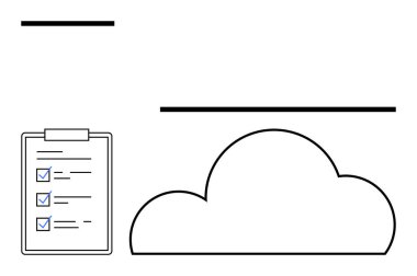Kontrol işaretli panolar, bulut simgesi, minimalist çizgiler. Proje yönetimi, yapılacaklar listesi, verimlilik, organizasyon, bulut depolama veri yönetimi iş akışı optimizasyonu için idealdir. Satır metaforu