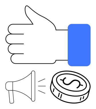 El hareketi, megafon, ses dalgaları ve dolar bozuk para. Pazarlama, finansal başarı, promosyonlar, reklamlar, iş anlaşmaları, geri bildirim sistemleri sosyal medya için ideal