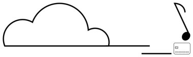 Bir notaya bağlı sabit disk hattı olan bir bulut. Dijital depolama, müzik akışı, çevrimiçi veri, bulut hesaplama, teknoloji, medya hizmetleri, eğlence için ideal. Satır metaforu