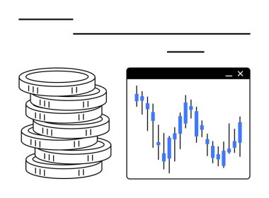 Borsa grafiğinin yanında, piyasa eğilimlerini gösteren mavi şamdanlar var. Finansal eğitim, hisse senedi ticareti, yatırım stratejileri, pazar analizi, ekonomik büyüme, kâr