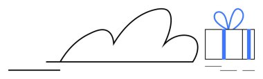 Minimalist bir bulutun üzerinde mavi kurdeleyle bağlanmış bir hediye kutusu. Kutlamalar için ideal, hediye verme, tatiller, davetiyeler, minnettarlık, minimalist tasarımlar, online alışveriş. Satır metaforu