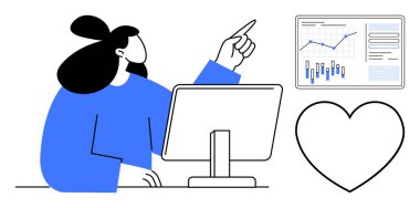 Masaüstü bilgisayarındaki verileri analiz ederek kalp sembolünün yanındaki performans grafiklerinde profesyonel noktalar. İş analizleri, sunumlar, performans değerlendirmeleri, dijital pazarlama için ideal