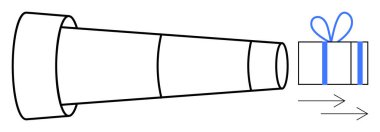 Teleskopik tüp hediye kutusunu hedef alıyor. Mavi kurdeleyle bağlanmış ve yanında yön okları da var. Keşif, keşif, beklenti, sürpriz, macera, yön bulma ve hediyeler için idealdir. Satır metaforu
