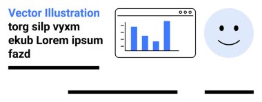 Analitik gösterge panelinde çubuk çizelgesi, gülen surat. Veri analizi, performans ölçümleri, kullanıcı geribildirimleri, müşteri değerlendirmeleri, iş raporları, kullanıcı arayüzleri, sunumlar için ideal. İniş sayfası