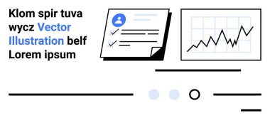 Artan bir çizgi grafiğinin yanında büyümeyi ve izlemeyi gösteren kontrol listesi ve kullanıcı simgesi olan iş raporu. Analiz, raporlar, proje yönetimi, ilerleme izleme, iş stratejisi ve veri için ideal