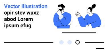 İki kişi tartışıyor, yer tutucu metin, düğmeler ve satırlar. Sunumlar, web siteleri, arayüz tasarımı, takım çalışması, iletişim, kullanıcı etkileşimi dijital içerik indirme sayfası için ideal