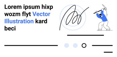 Metin tutucu, geometrik şekiller, soyut imza ve çekiçli çizgi film karakteri olan bir kartvizit. Markalaşma için ideal, yaratıcı profesyoneller, mizahi temalar, soyut sanat, kurumsal sanat