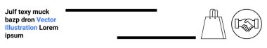 Eşlik eden bir alışveriş poşeti ikonu ve daire şeklinde tokalaşma içeren metin çerçevesi. E-ticaret, iş ortaklıkları, çevrimiçi alışveriş, iş anlaşmaları, başlangıç sunumları, bindirme dersleri için ideal