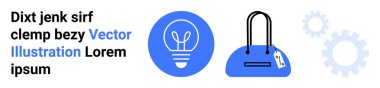 Soyut vitesli ampul ikonu ve el çantası ikonu ve metin tutucu Jenk sirf clemp bezy Vector Illustration Lorem ipsum. İş sunumları için ideal, teknoloji temaları, yaratıcılık