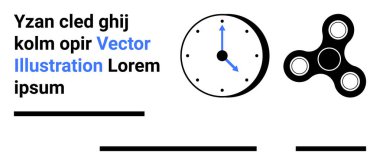 Mavi elli bir saat ve siyah-beyaz bir fırıldak. Zaman yönetimi için ideal, verimlilik ipuçları, oyuncaklar, rahatlama, modern tasarım unsurları, teknoloji, eğitim materyalleri. İniş