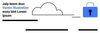 Veri güvenliği için asma kilit ve yer tutucu metin içeren bir bulut simgesi. Web tasarımları, siber güvenlik, bulut depolama, web geliştirme, teknoloji hizmetleri, veri koruması ve sunumlar için ideal. İniş sayfası
