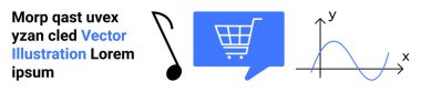 Müzik nota simgesi, konuşma balonunda mavi alışveriş arabası ve eksenli çizgi grafiği. Ekommerce, veri analizi, müzik endüstrisi, reklamcılık, pazarlama, web siteleri, uygulamalar için idealdir. İniş sayfası