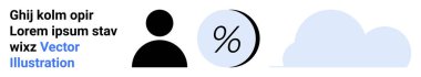 Kullanıcı simgesi, yüzde işareti, bulut ve örnek metin. İş sunumları, web analizleri, mali raporlar, bulut hizmetleri, kullanıcı veri temsili, pazarlama materyalleri, bilgi grafikleri için ideal