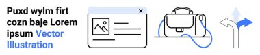 Görüntü ile web arayüzü belgesi, kayışlı şık çanta ve yön işareti. Web sitesi tasarımı, navigasyon uygulamaları, ekommerce, seyahat blogları, eğitim materyali, pazarlama içeriği için ideal