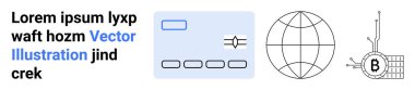 Çipli kredi kartı, enlem ve boylam çizgileri olan dünya ve bir devrede Bitcoin sembolü. Finans, kripto para birimi, küresel işlemler, dijital güvenlik, çevrimiçi ödemeler, teknoloji için ideal