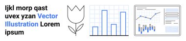 Lale taslağı, bar çizelgesi ve örnek metin elemanları içeren çizgi grafiği. Veri analizi, sunumlar, bilgi grafikleri, istatistik, iş raporları, eğitim materyalleri ve iniş sayfası için ideal