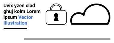 Güvenlik ve bulut depolama kavramlarını taşıyan kilit ve bulut simgeleri. Yer tutucu metin bir editör dokunuşu ekler. Siber güvenlik, bulut verileri, şifreleme, dijital mahremiyet, güvenli depolama, çevrimiçi için ideal