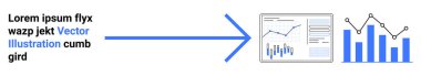 Metinden grafiğe ve grafiklere işaret eden ok. İş sunumları, veri analizleri, mali raporlar, piyasa araştırmaları, büyüme analizleri, performans takibi, iniş sayfası için ideal