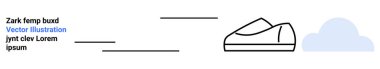 Siyah çizgileri, mavi bulut aksanı ve soyut çizgileri olan minimalist koşu ayakkabısı tasarımı. Spor kıyafetleri markaları, spor ayakkabı reklamları, fitness kampanyaları, minimalist sanat eserleri, tasarım için ideal.