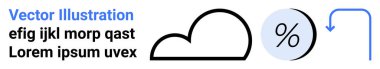 Bulut çizgisi, daire şeklinde yüzde işareti, eğri ok. Veri analizi, bulut depolama, hava tahminleri, iş sunumları, finans raporları, eğitim materyalleri, web grafikleri için ideal