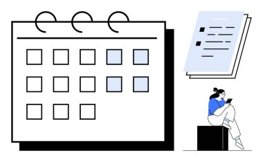 Vurgulanmış tarihler, döküman yığını ve tablet kullanan kişi takvimi. Üretkenlik, zaman yönetimi, ofis ortamı, dijital planlama, iş-yaşam dengesi, eğitim programı için ideal